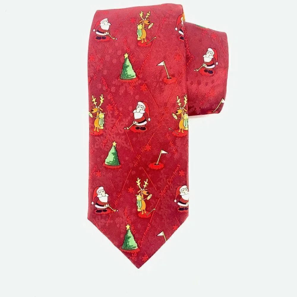 John Ashford Golfing Santa Silk Christmas Tie